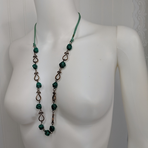 Costume Jade /Bronze Adjustable Statement Necklace - Picture 2 of 10